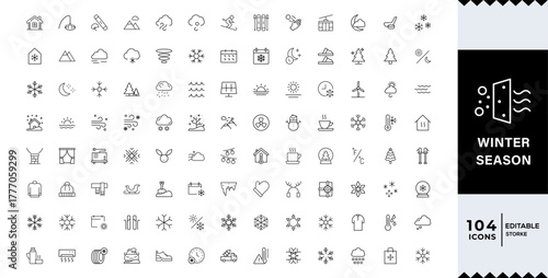 Pixel Perfect, Winter Cold Season line editable icon set. WInter icon set. Vector illustration