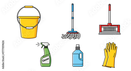 Cleaning Essentials Vector Icon Set on White Background