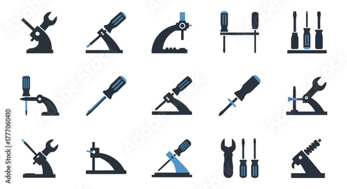 Collection of industrial safety equipment and tools icons on a white background