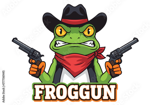 Fierce froggun cowboy gaming logo with guns - Gaming logo - Gaming Mascot - esport mascot vector illustration