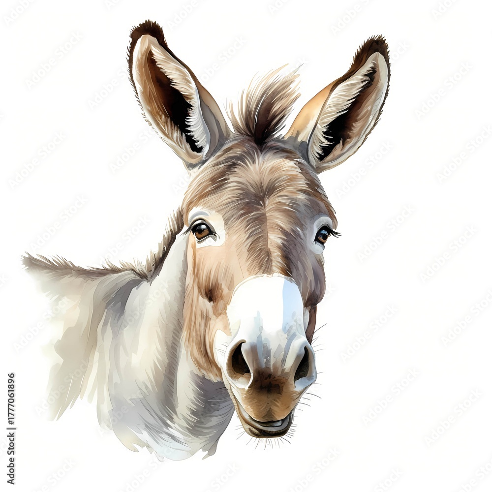 Obraz premium Portrait of a donkey, painted in watercolor style