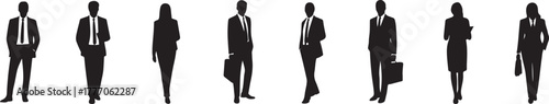 Diverse business people silhouettes showcasing professionals in corporate attire, full length.