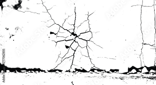 black cracks isolated on white background. damaged stone. 