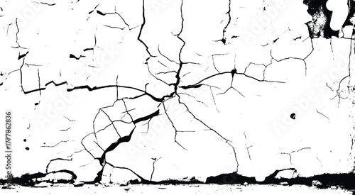 black cracks isolated on white background. damaged stone. 