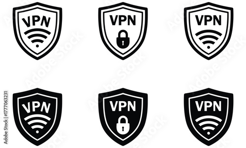 Vpn shield icon set safe vpn symbol flat vector illustration
