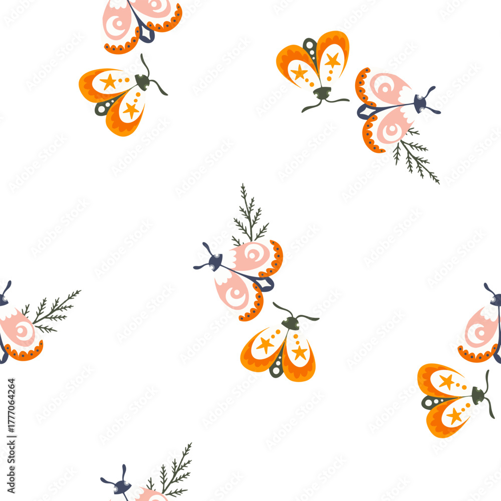 Fototapeta premium Vector seamless autumn pattern with mushrooms and leaves. Autumn pattern