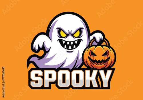 Spooky ghost and pumpkin gaming logo for halloween fun - Gaming logo - Gaming Mascot - esport mascot vector illustration