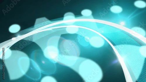 Abstract teal and light aqua curves with glowing circles