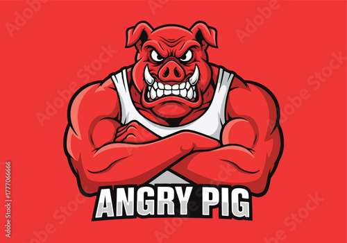 Mascot logo fierce angry pig muscular gamer art - Gaming logo - Gaming Mascot - esport mascot vector illustration