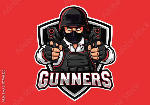 Gunners gaming logo with two pistols and armor - Gaming logo - Gaming Mascot - esport mascot vector illustration