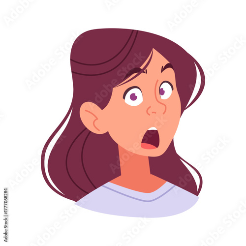 Shocked Woman Character. Female Face Expressing Surprise and Disbelief