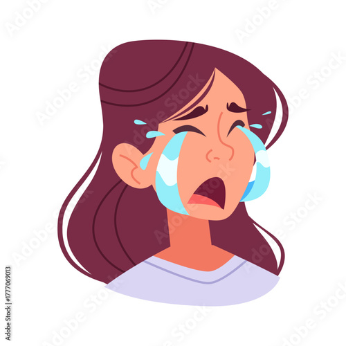 Young Woman Crying Loudly with Tears Falling Down