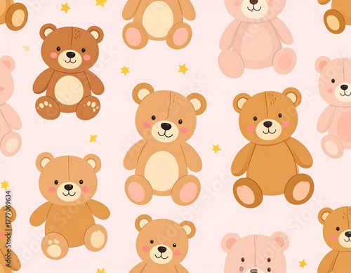 Wallpaper Mural Cute illustration with repeat pattern of adorable toy bears and stars Torontodigital.ca