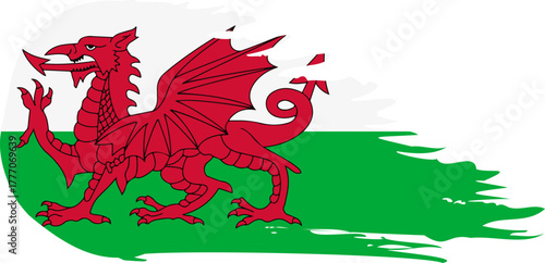 Wales comet flag fly, grunge brush vector