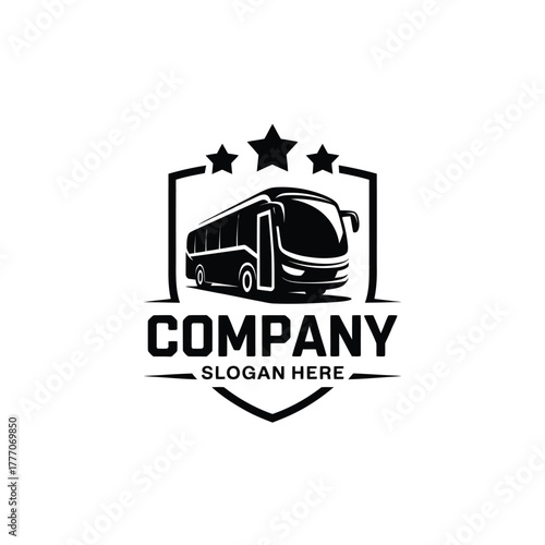 Modern bus company logo with stars and shield emblem