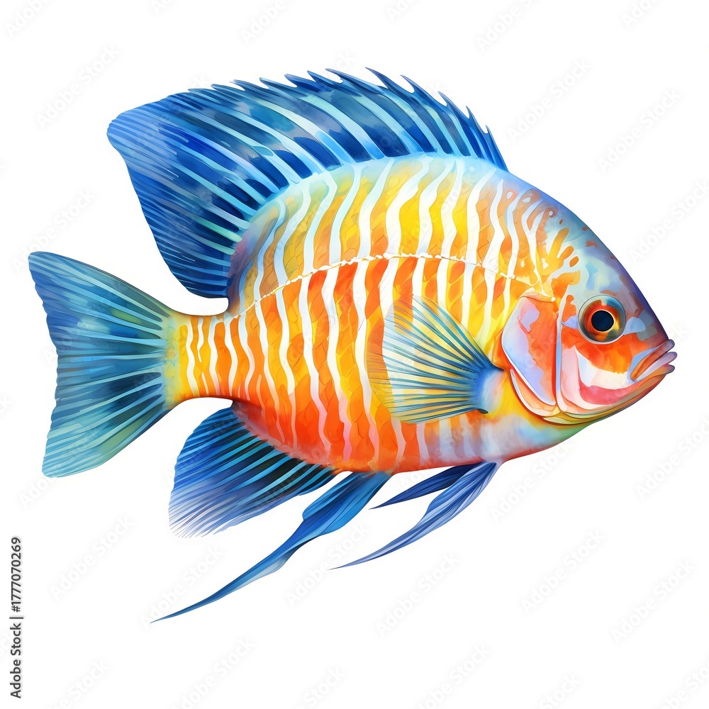 Fototapeta premium Vibrant blue and orange fish illustration