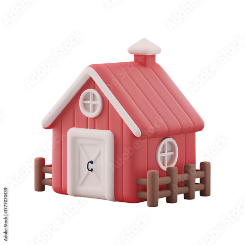 Red house with a wooden house
