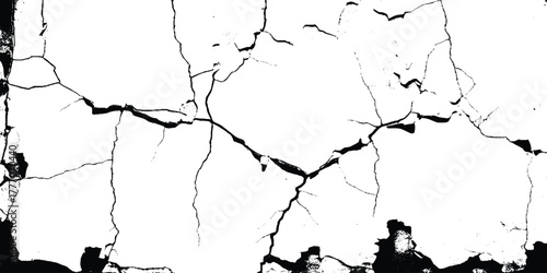 Vector group of black branch grunge cracks isolated on white background. Broken and grated urban street wall construction
