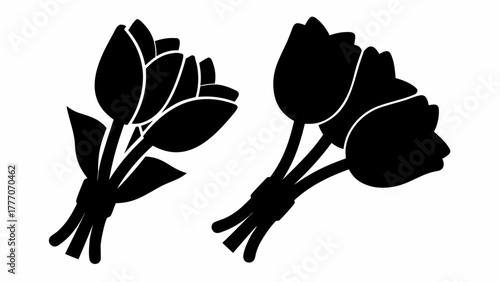 Elegant black tulip bouquets for sophisticated designs, cards, invitations, or graphic elements needing a floral touch, perfect for spring themes