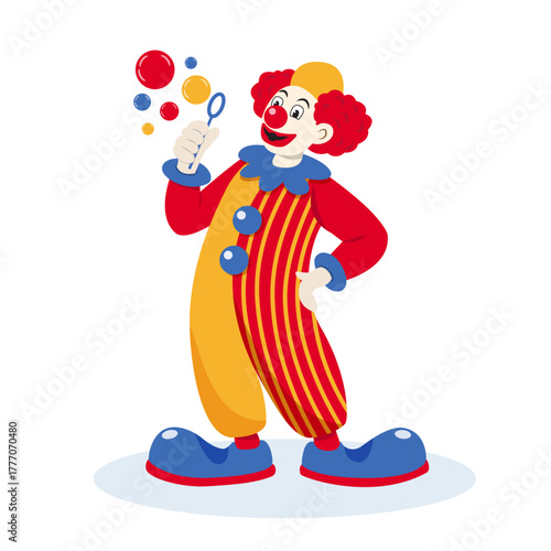 A clown with soap bubbles. Circus; fair; carnival. Vector illustration