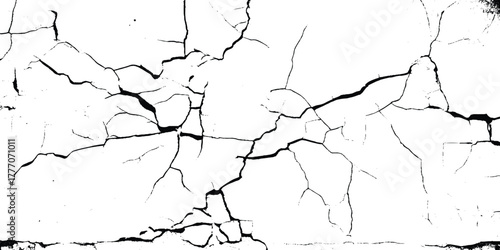 White black grey wall, floor with cracks, texture background. Vector cracks, breaks on land surface from earthquake. Distress overlay vector textures.


