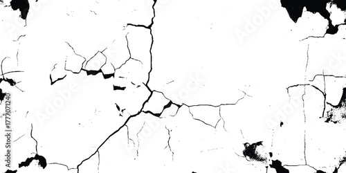 White black grey wall, floor with cracks, texture background. Vector cracks, breaks on land surface from earthquake. Distress overlay vector textures.


