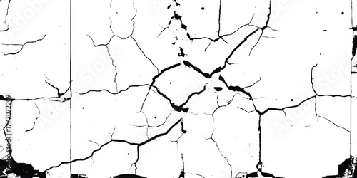 Cracked age concrete stone wall texture grunge damage stain background. Vector group of black branch grunge cracks isolated on white background