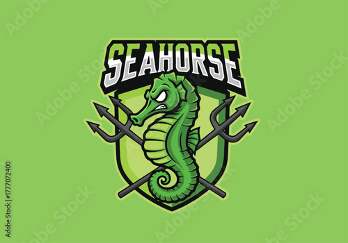 Green seahorse mascot gaming logo emblem design - Gaming logo - Gaming Mascot - esport mascot vector illustration