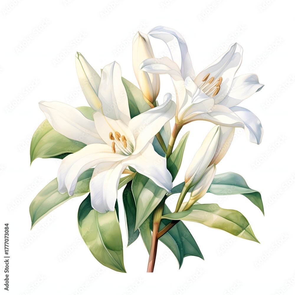 Fototapeta premium Elegant watercolor painting of white lilies