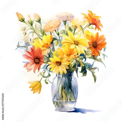 Wallpaper Mural Vibrant watercolor painting of a flower bouquet in a glass vase Torontodigital.ca