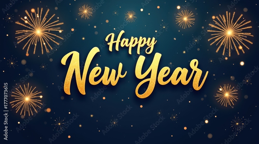 Naklejka premium Happy new year celebration with fireworks and stars