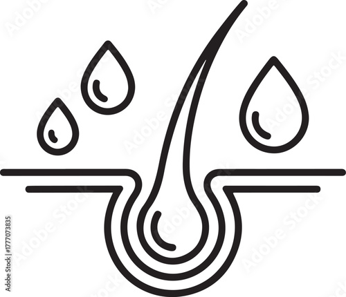 Line art icon of hair follicle with water droplets representing hydration