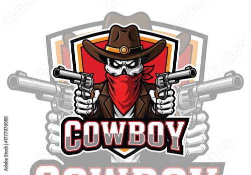 Cool cowboy skull gaming logo with guns and bandana - Gaming logo - Gaming Mascot - esport mascot vector illustration