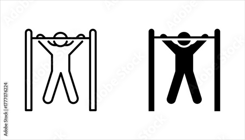 Pull up bar outline Icon set for strength and fitness training, vector illustration on white background