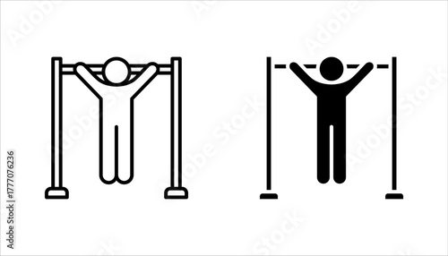 Pull up bar outline Icon set for strength and fitness training, vector illustration on white background