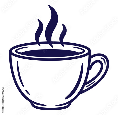 A simple steaming cup of coffee or tea in a minimalist line art style