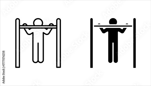 Pull up bar outline Icon set for strength and fitness training, vector illustration on white background