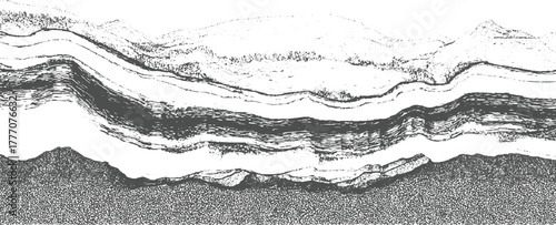 Abstract layered geological strata with textured foreground and white background geology layers