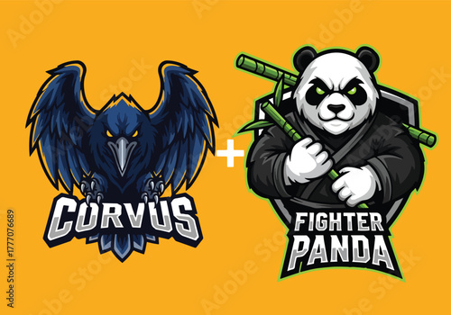 Gaming logos curvus fighter panda esports mascots design - Gaming logo - Gaming Mascot - esport mascot vector illustration
