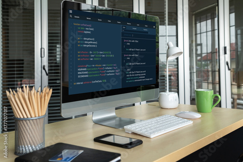 Wallpaper Mural Software development programming on computer screen for modish application and program coding Torontodigital.ca