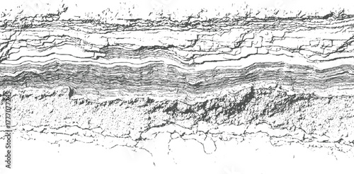 Black and white abstract textured background with layered cracks and rough surfaces cracked