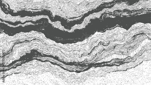 Abstract monochrome wavy lines and dark bands forming a textured pattern black white
