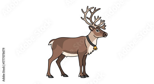 Illustration of a Festive Reindeer with Antlers and a Jingle Bell Collar Perfect for Christmas and Holiday Themes