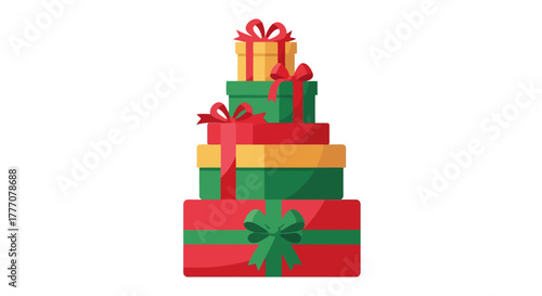 Festive Stack of Colorful Christmas Gift Boxes Tied with Ribbons Festive Holiday Celebration Present Pile Illustration