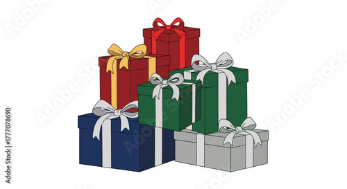 Stack of Colorful Gift Boxes Tied with Ribbons Christmas Birthday Holiday Celebration Present Surprise
