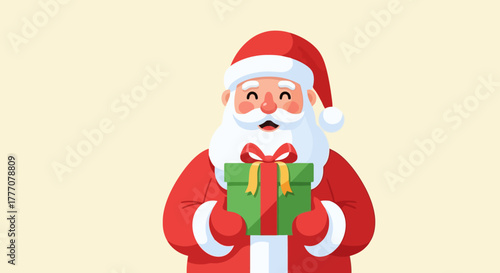 Happy Santa Claus Holding a Christmas Gift Present Festive Holiday Season Illustration