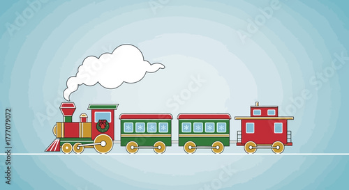 Whimsical Christmas Train illustration holiday spirit festive celebration winter travel seasonal joy cartoon style vector art perfect for cards invitations and New Year decorations