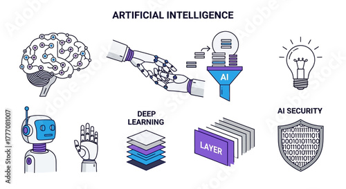 AI and Machine Learning Infographic Vector Kit, brain networks and data funnels for tech presentations