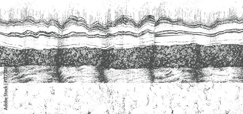 Abstract grayscale seismic data scan with layered geological strata and granular texture vector