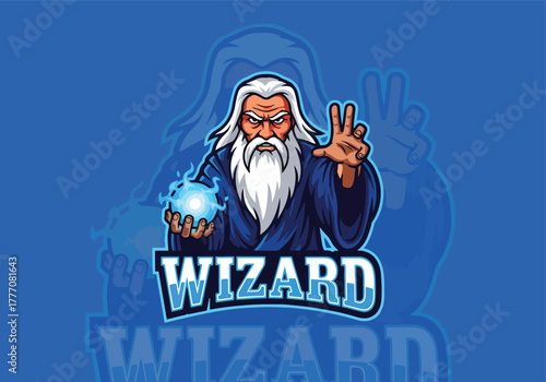 Mighty wizard gaming logo with magical orb and energy - Gaming logo - Gaming Mascot - esport mascot vector illustration